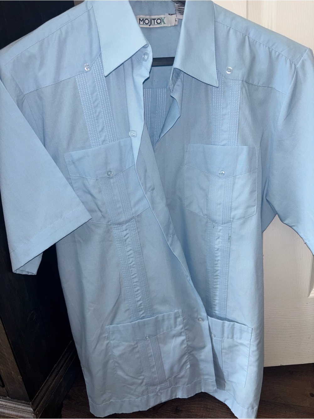 Light Blue Short-Sleeve Guayabera Button-Front Shirt